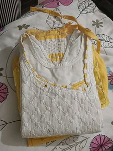 White And Yellow Suit Set With Dupatta
