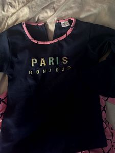 Pink Patterned Dress &amp; Navy Top Set
