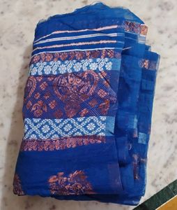 Women's Royal Blue Chiffon Saree