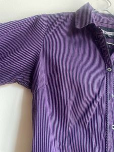 Purple Striped Short Sleeve Button-Down
