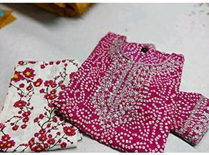 Femezone Women&#39;s Cotton Printed Embroidery Work Kurti Pant Set (Emboirery Pink) https://amzn.eu/d/erFsrmd