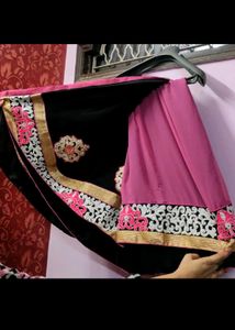 Black And Pink Saree With 34 Size Blouse
