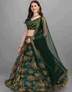 Girls Green Organza Lehenga