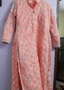 Peach Floral Embroidered kurti