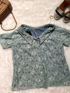 Vintage Blue Lace Peter Pan Collar Top✨