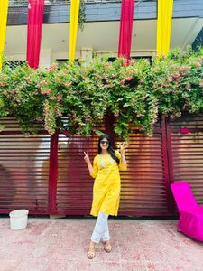 Yellow Embroidered Kurta & White Embroidery Pants
