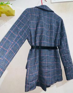 Plaid Blazer with Belt