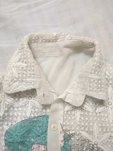 Floral White Blouse With Sheer Sleeves