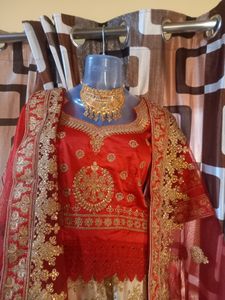 Red With Cream Color Braidel Lehenga Full Set