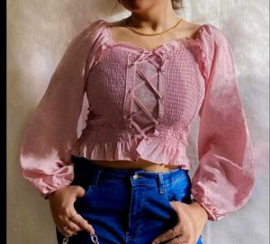 Chic Pink CorsetTop (Off Shoulder Long With Sleeve