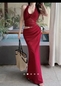 RED HALTER NECK DRESS
