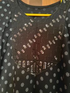 Black Embroidered Yoke Straight Kurta(Women)