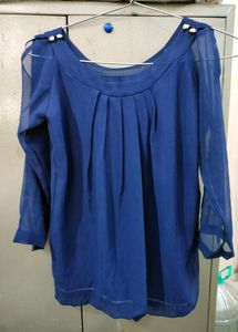 Navy Blue Cold Shoulder Balloon Top