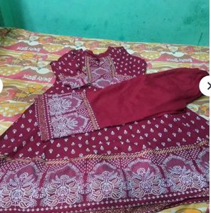 Maroon Printed Kurta Set
