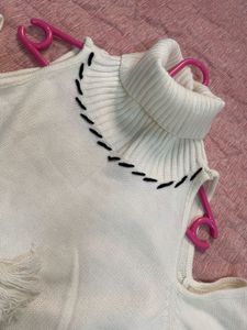Venus Ivory Cold Shoulder Turtleneck Sweater