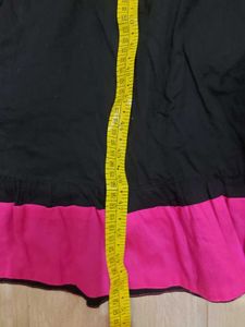 Black &amp; Pink Embroidered Ruffled Flare Dress
