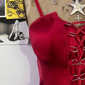 Red Lace-Up Corset Top