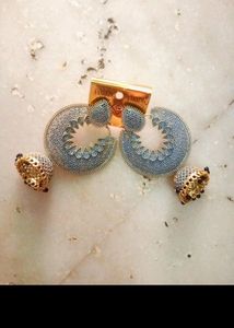 Blue Earing With Light Golden Work