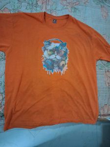 Orange Tee with Cat Graphic