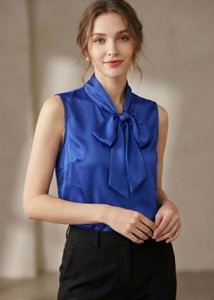 Beautiful Blue Tie Neck Satin Top