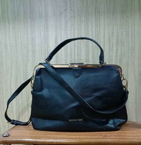 Valentino Black Leather Top Handle Crossbody Bag