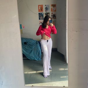 Pink V-Neck Long Sleeve Top