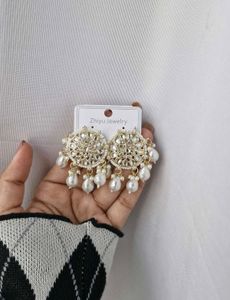 Gold Plated Oversized Kundan Round Earrings🤍