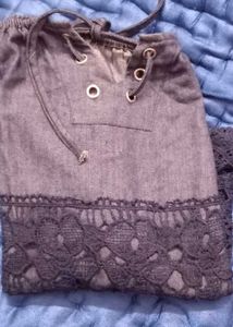 Denim Lace off shoulder crop top