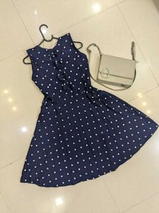 Navy Blue Heart-Print Skater Dress