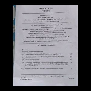 ISC bengali, Biology Question Paper 2023