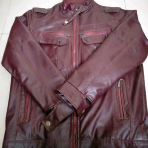 Maroon Leather Jacket In New Like Condition