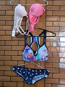 Combo Of Four Imported Fabric Bra N Panty