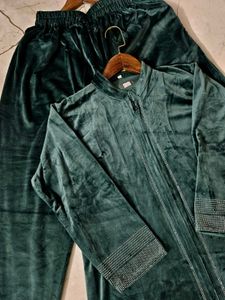 Green Velvet Kurta Set