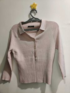 Cute Pink Knit Polo Top