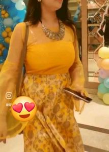 Yellow Floral gown with free chocker set