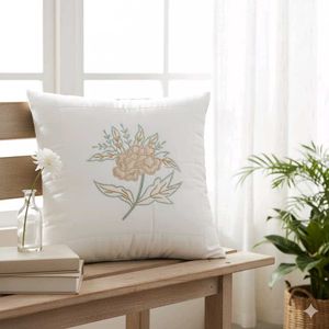 Floral Embroidered Cushion Cover