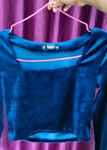 Midnight Blue Velvet Crop Top