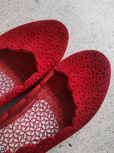 Beautiful Red Velvet Finish Ballerinas