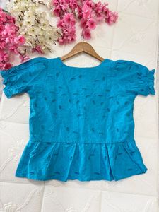 Blue Hakoba Peplum Top