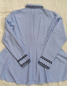 Blue Striped Embroidered Peplum Shirt