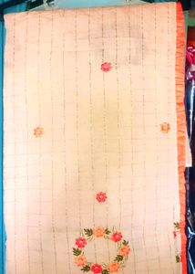 Cream Colored Saree, Golden Thread Work