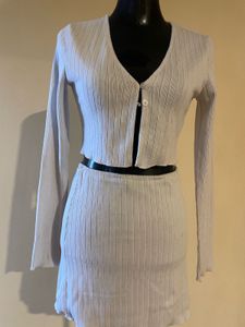 Ribbed Knit Cardigan and Skirt Set