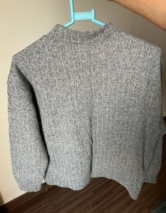 Grey Mock Neck Knitted Sweater
