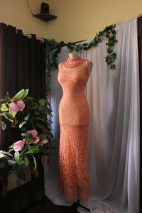 Peach Lace High Neck Cocktail Dress