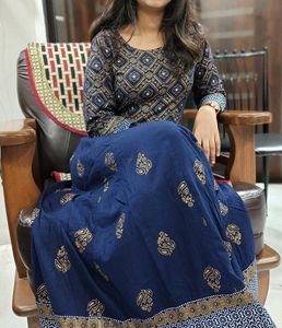 Navy &amp; Gold Print Ethnic Dress