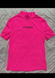 Hot Pink Mock Neck Graphic Tee