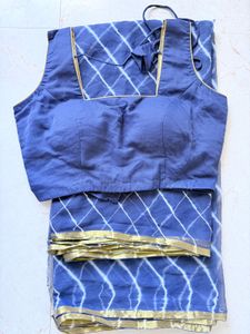 Unused Blue Tie-Dye Saree