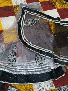 #JanOffer Black And Grey Partywear Lehenga Saree