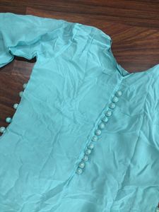 Stylish Blue Kurta Pant Dupatta with Pom-Poms