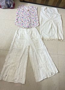 White Schiffli Cotton Coord Set 3 Piece- Unused